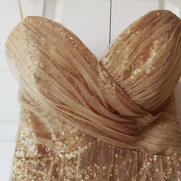 Formal long strapless gold glitter dress - Picture 2 of 6